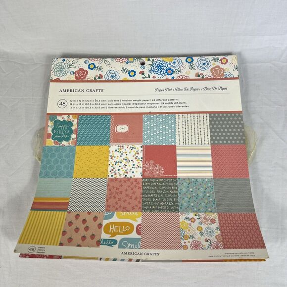 American Crafts Single-Sided Paper Pad 12"X12" Happy Silly Smiles 45 Pages - Picture 1 of 9
